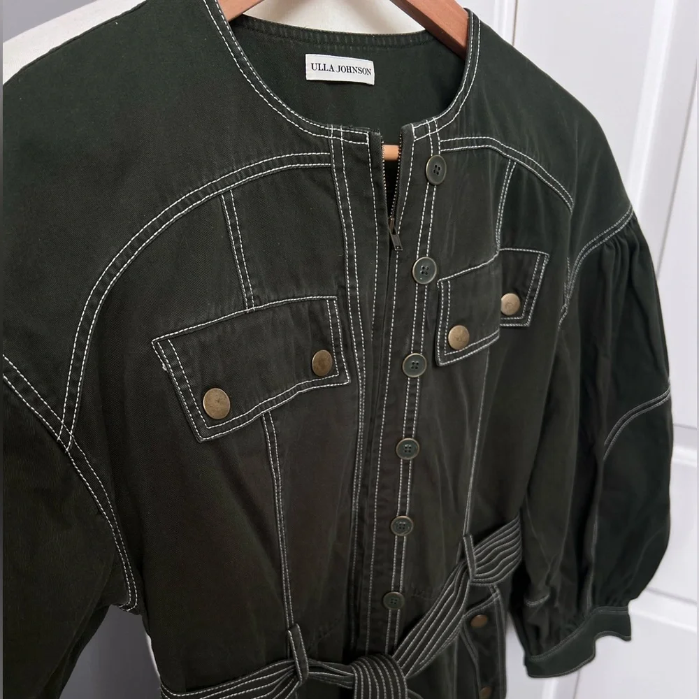 Ulla Johnson Dark Green Utility Jumpsuit with Belted Waist - Picture 6 of 14